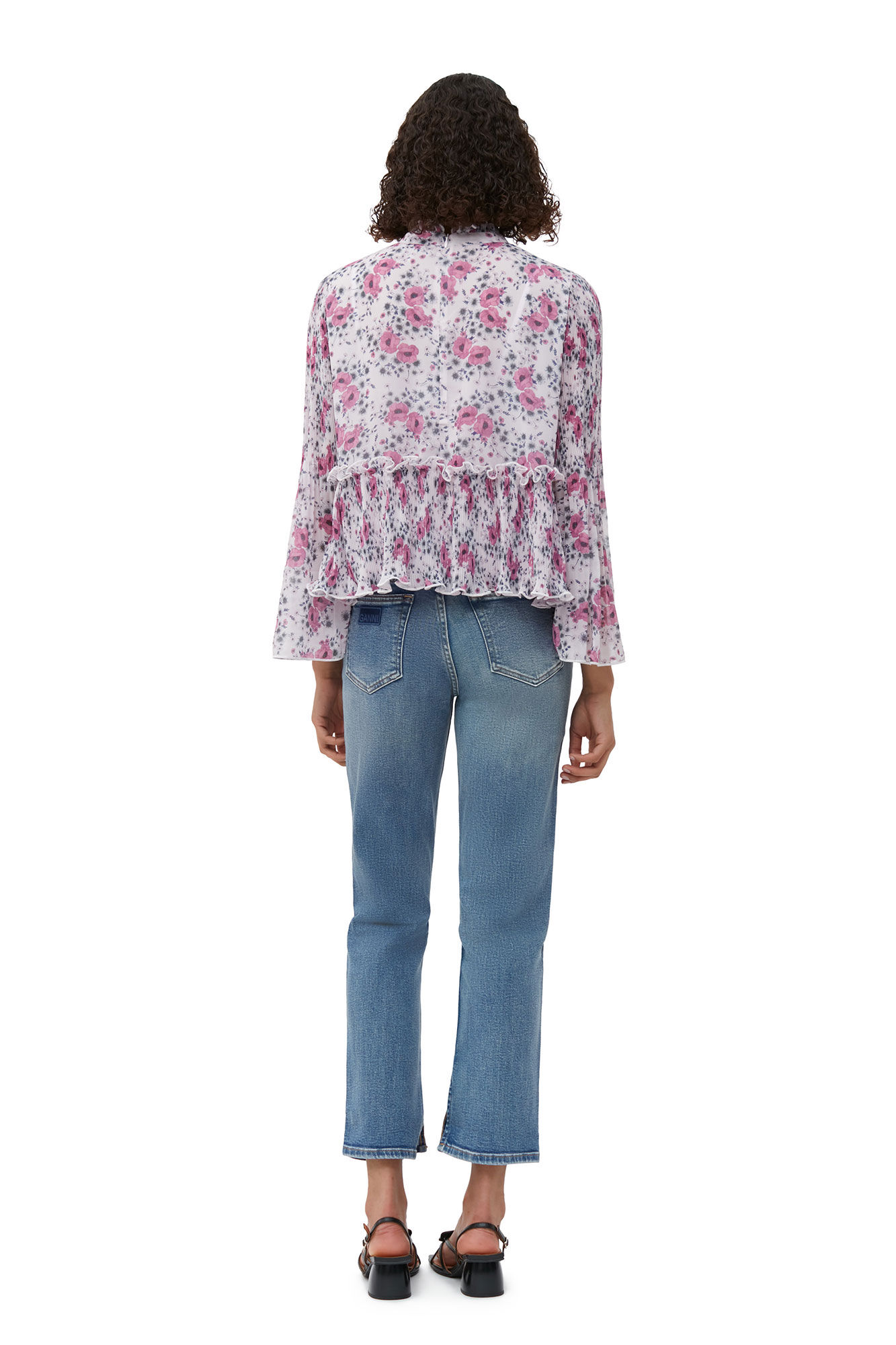 Plissierte Bluse aus Georgette, Recycled Polyester, in colour Mauve Chalk - 3 - GANNI