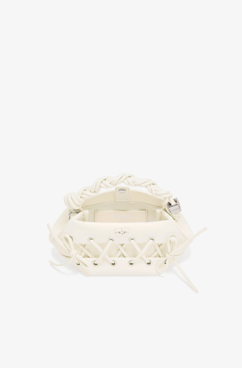 Ivory Mini GANNI Lace-Up Bou Bag, Polyester, in colour Egret - 3 - GANNI