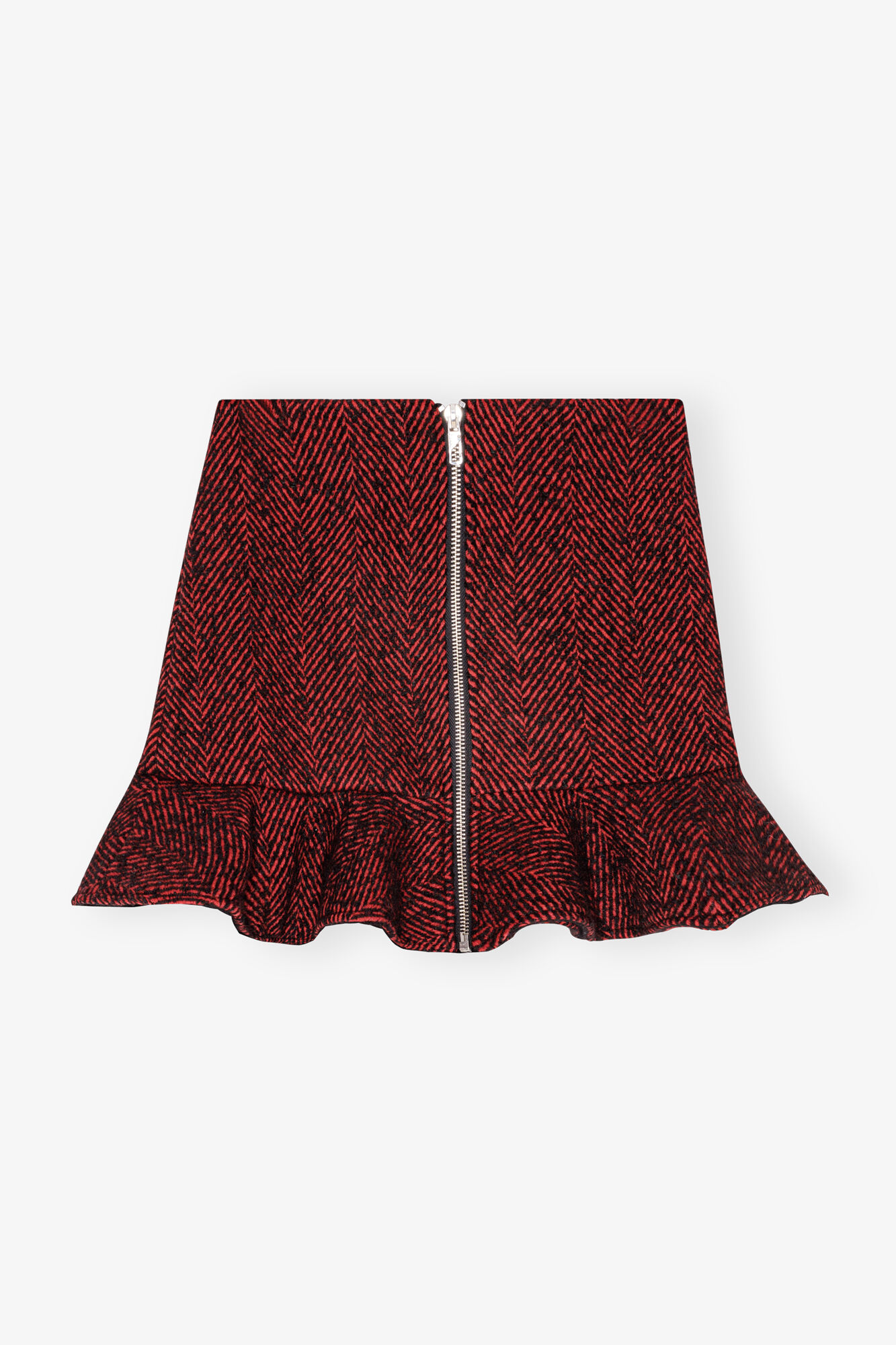 Red Herringbone Wool Mini Skirt, Acryl, in colour Winery - 1 - GANNI