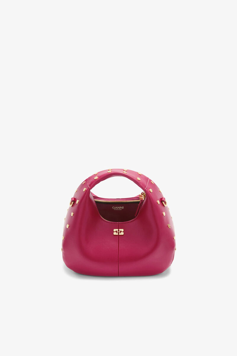 Mini Hobo Bag Studs in Red, Recycled Leather, in colour Persian Red - 3 - GANNI
