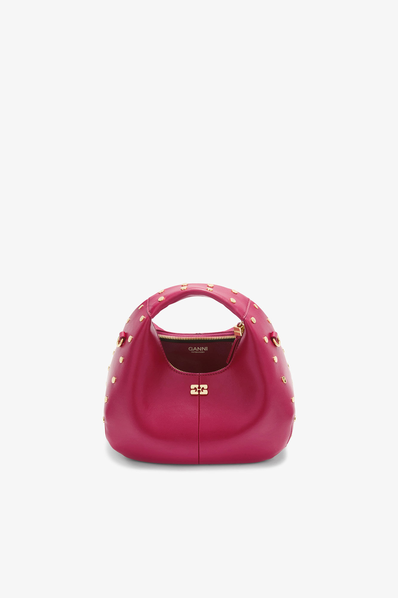 Mini Hobo Bag Studs in Red, Recycled Leather, in colour Persian Red - 3 - GANNI