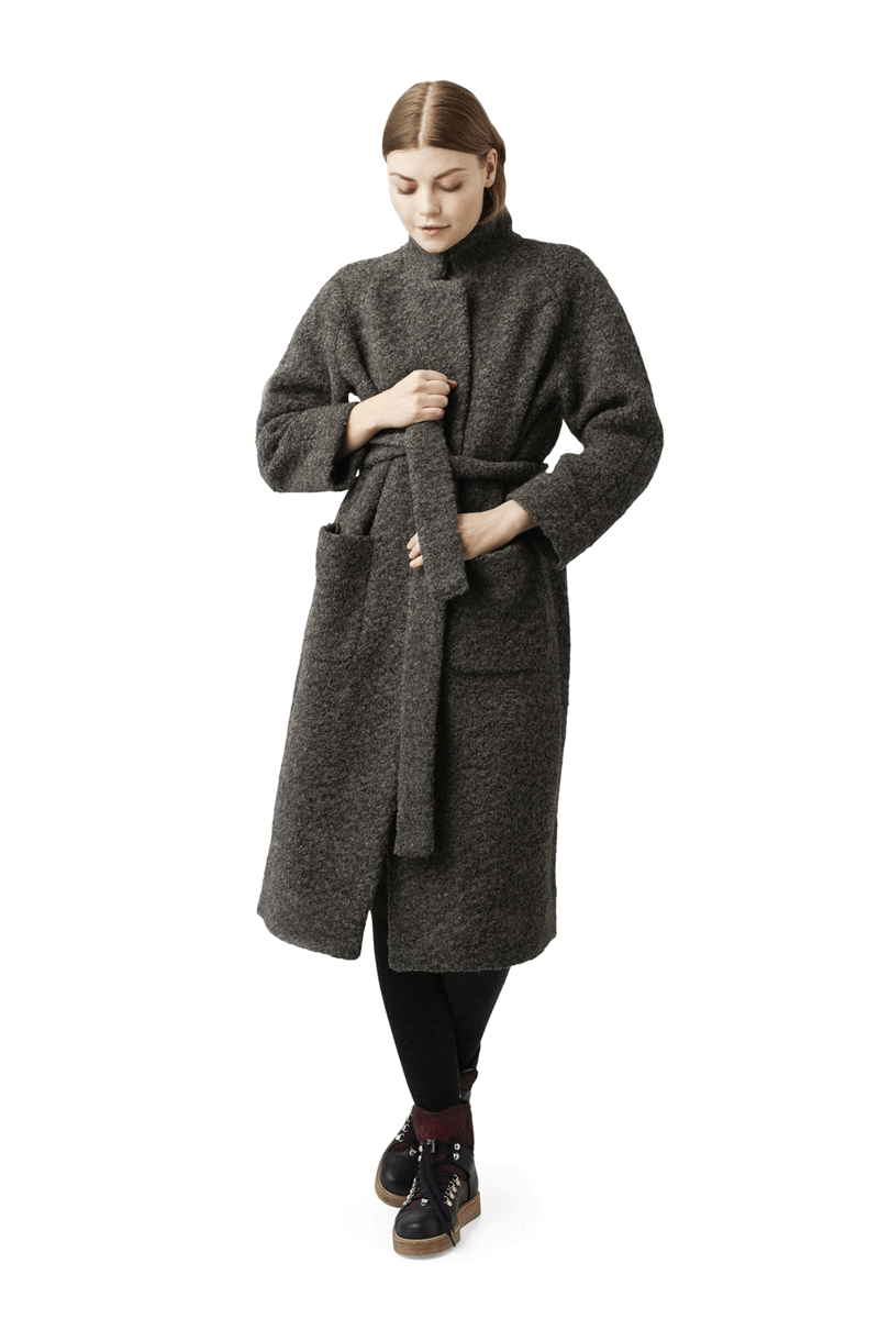 Fenn Long Wrap Coat, in colour Smoked Pearl Melange - 1 - GANNI