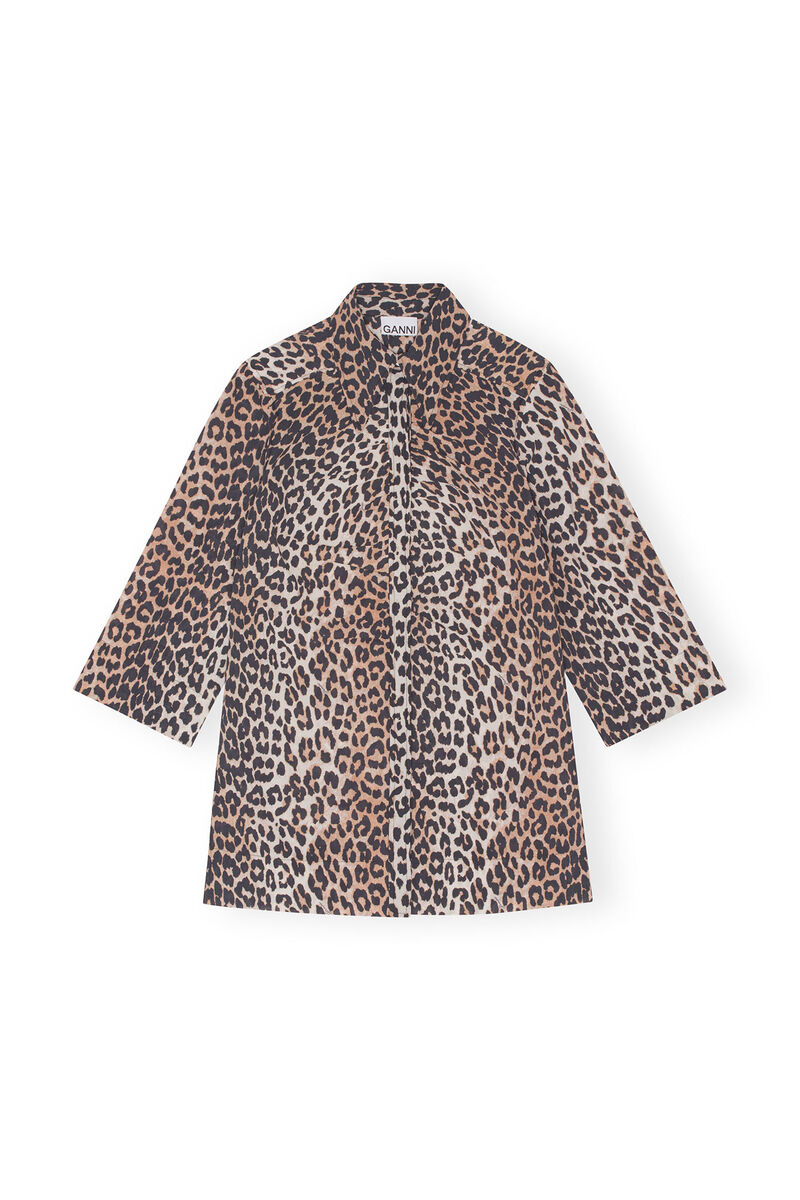 Leopard Print Cotton Shirt, Cotton, in colour Leopard - 1 - GANNI