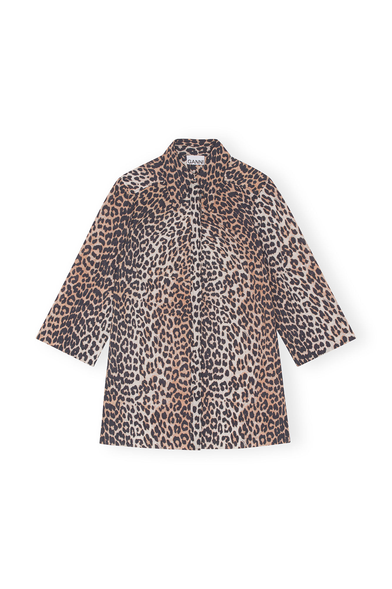 Leopard Print Cotton Shirt, Cotton, in colour Leopard - 1 - GANNI