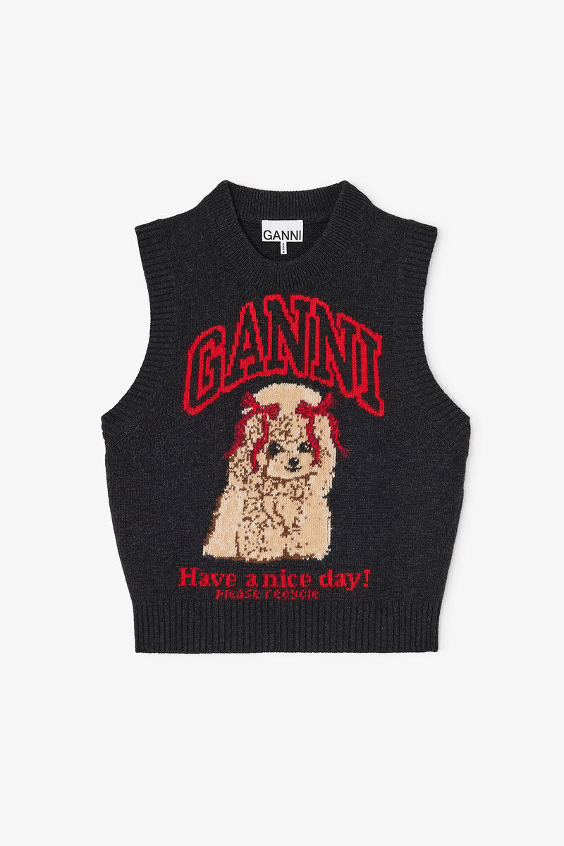 Graphic Wool Vest, in colour Black Sand - 1 - GANNI