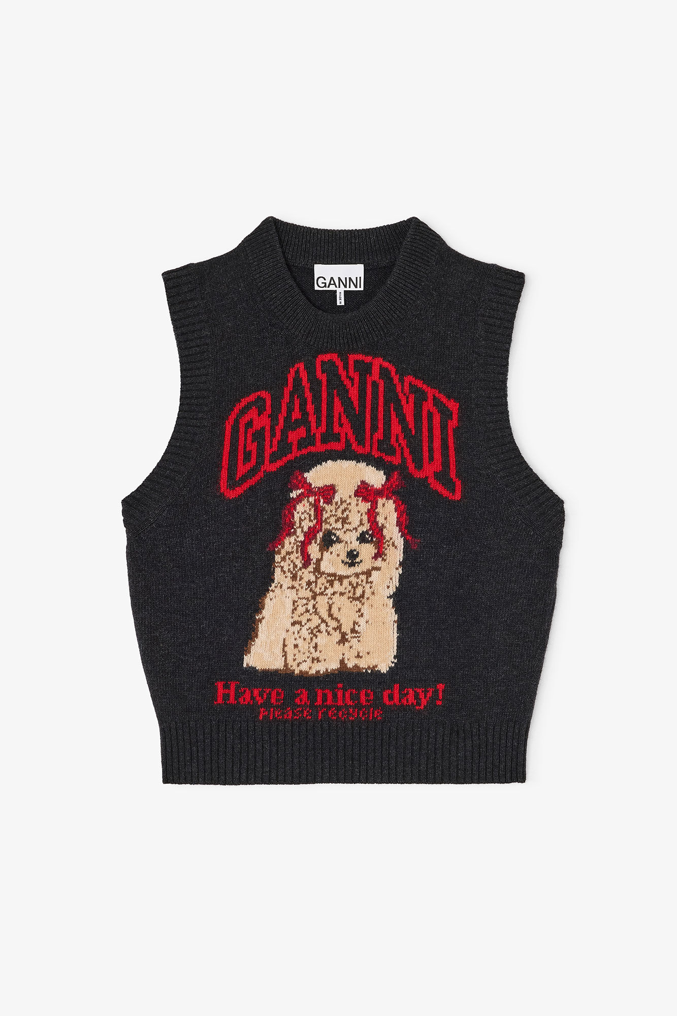 Graphic Wool Vest, in colour Black Sand - 1 - GANNI