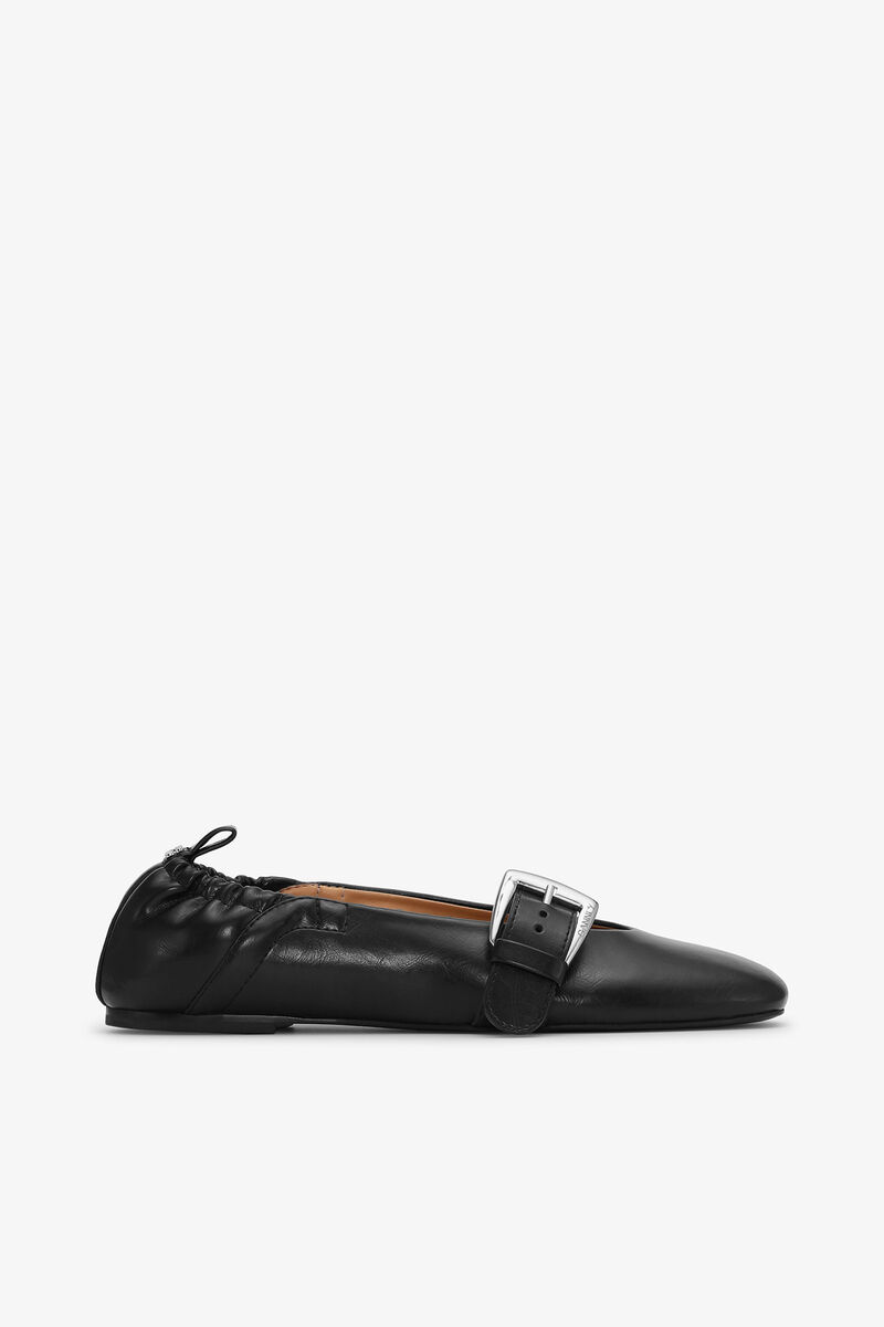 Buckle Strap Ballerinas in Black, Oleatex&trade;, in colour Black - 1 - GANNI
