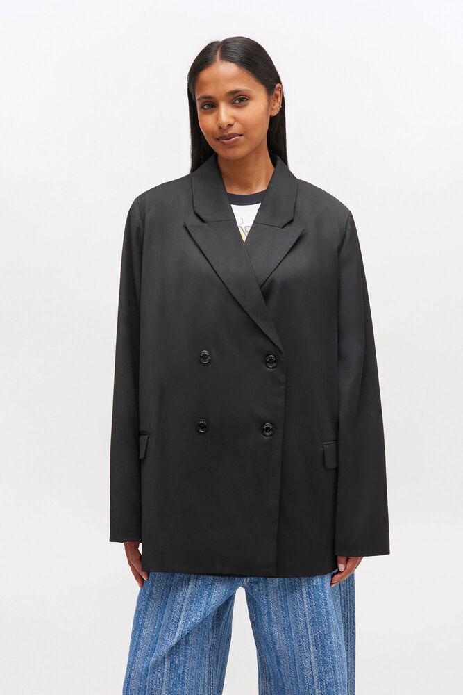 Double-breasted Wool Blazer, Black