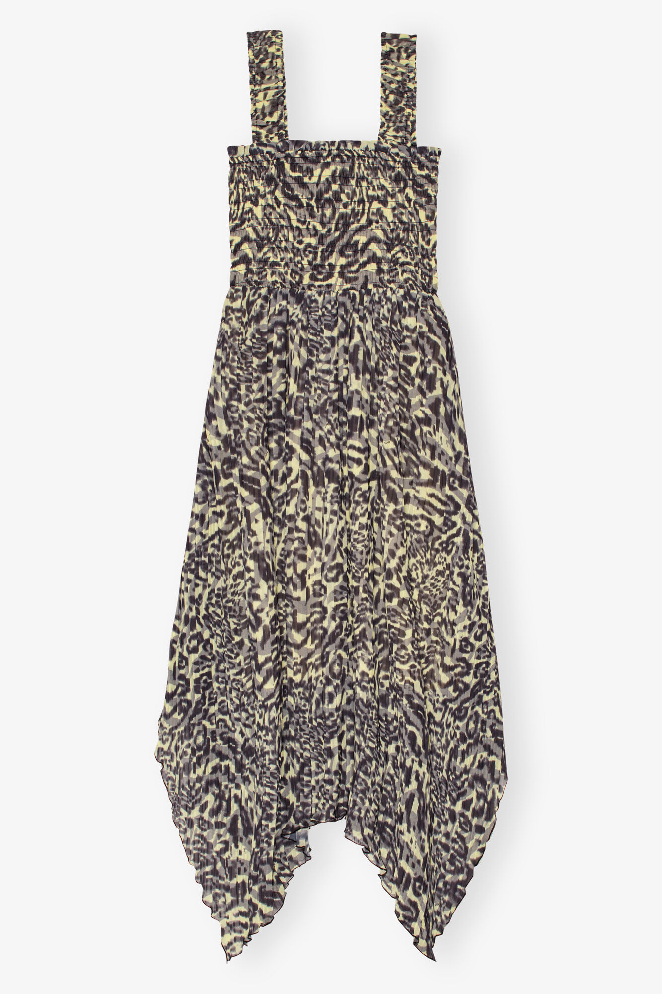 Printed Pleated Georgette Smock Midi Dress, Recycled Polyester, in colour Lemon Icing - 1 - GANNI