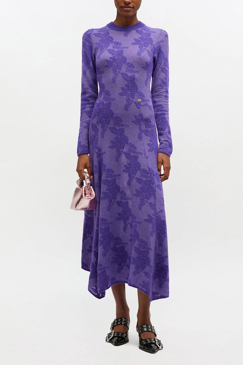 Purple Sheer Flower Dress, Recycled Polyamide, in colour Passion Flower - 1 - GANNI