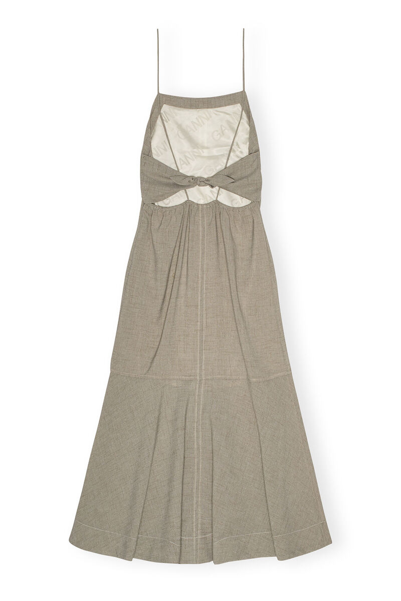 Grey Light Melange Suiting Long Kjole, Polyester, in colour Alfalfa - 2 - GANNI