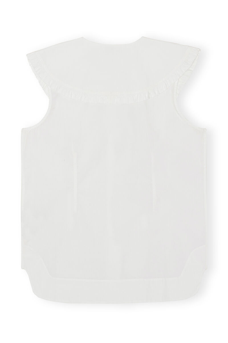 Cotton Poplin Sleeveless Frill Collar Shirt, Cotton, in colour Bright White - 2 - GANNI