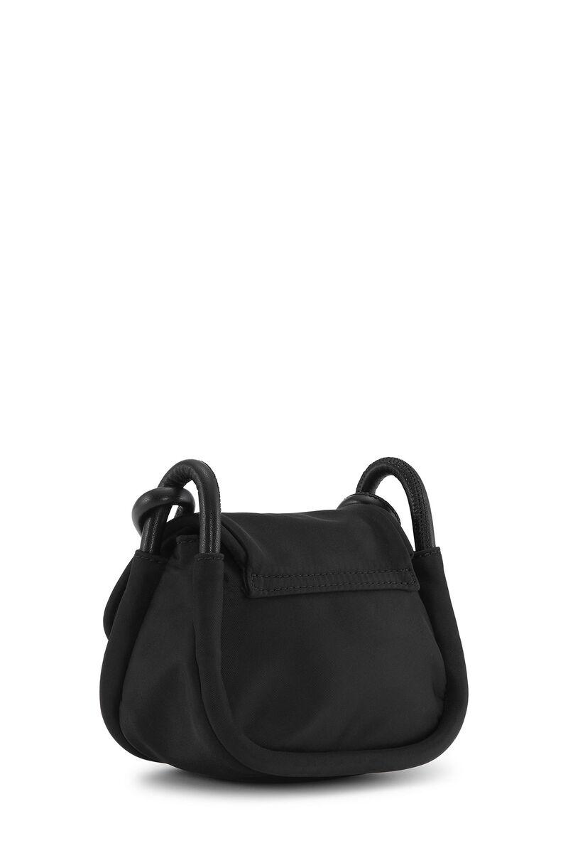 Black Knot Mini Flap Over Bag, Nylon, in colour Black - 2 - GANNI