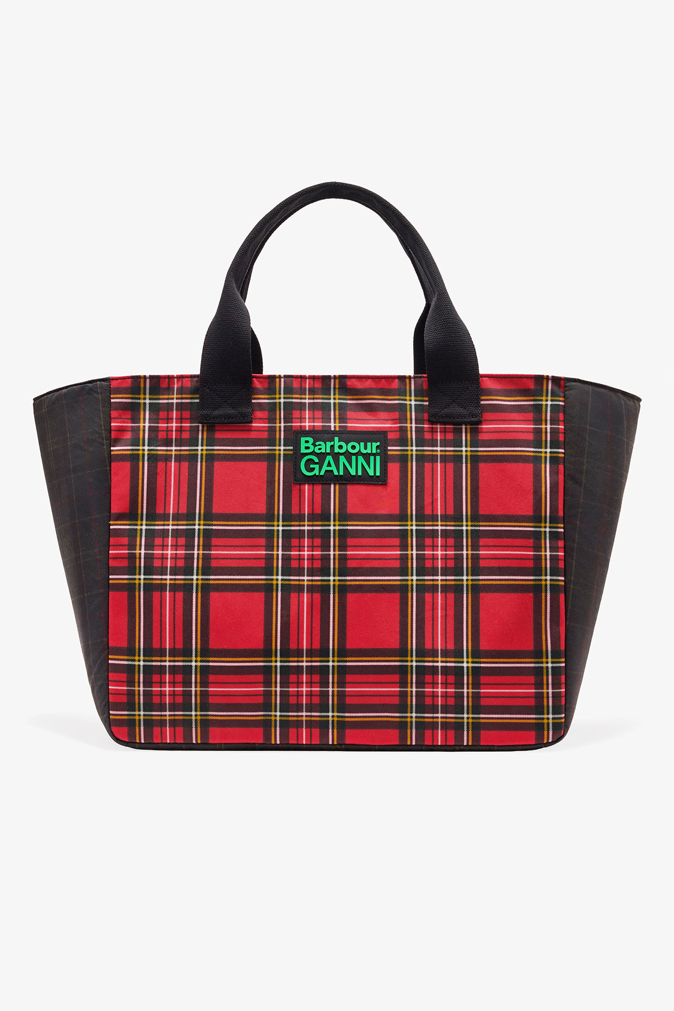 Red Tartan Tote, Cotton, in colour Dark Green - 1 - GANNI