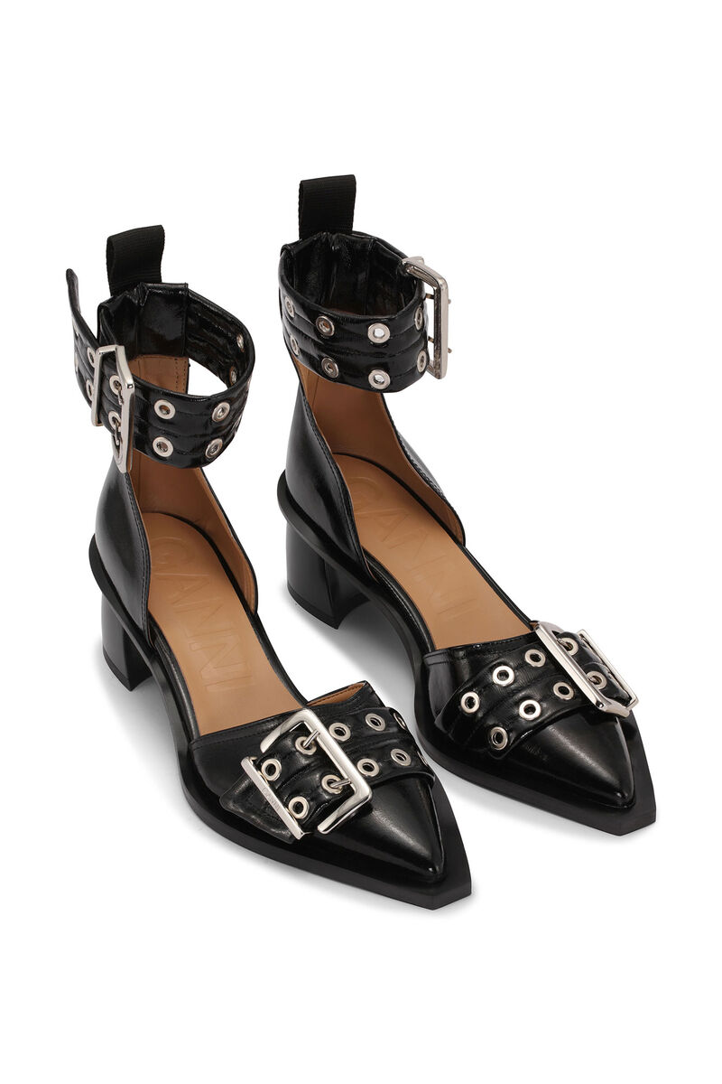 Black Chunky Buckle Open Cut Pumps, Polyester, in colour Black - 3 - GANNI