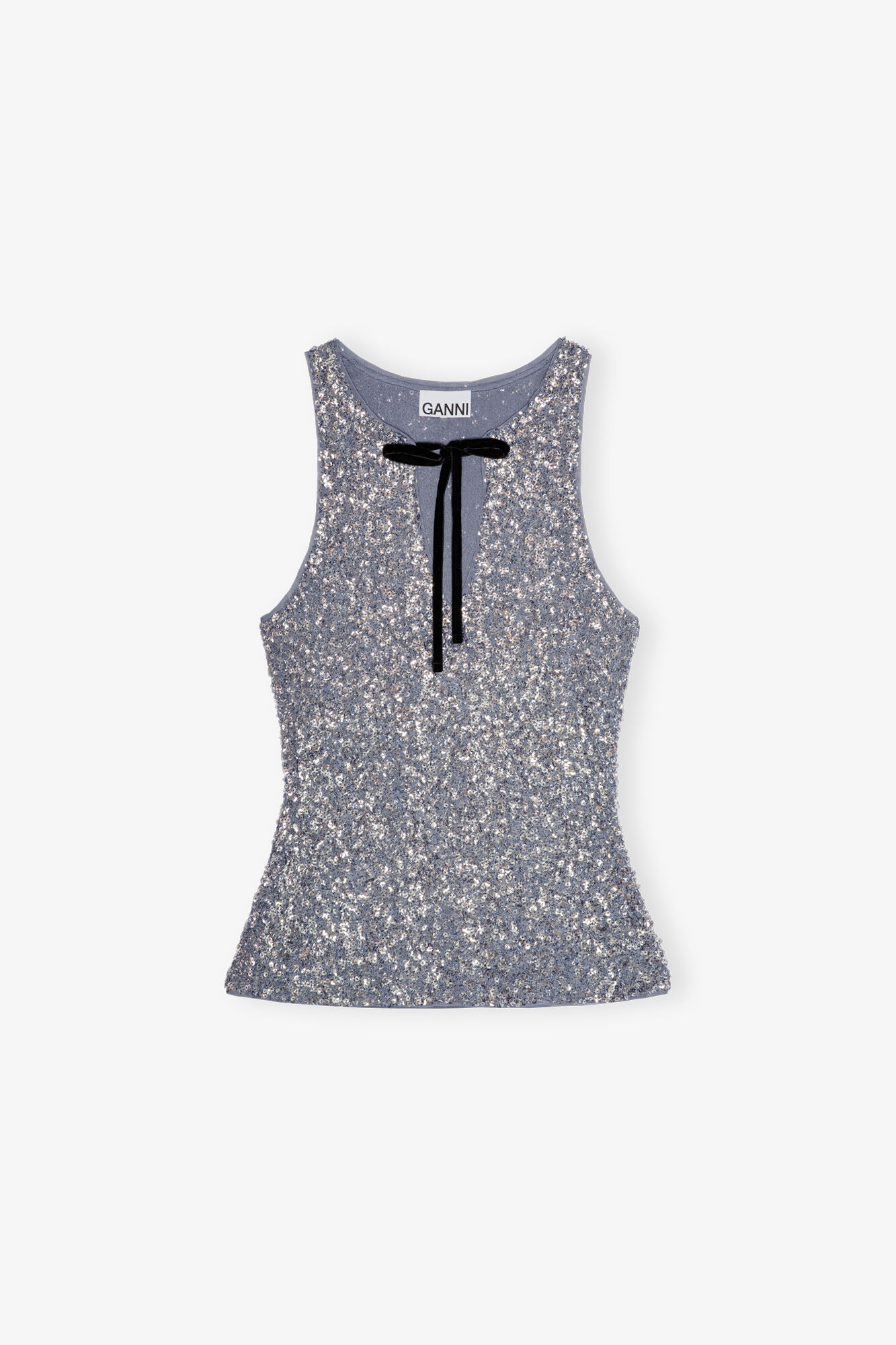 Silver 3D Sequins Top, Elastane, in colour Folkstone Gray - 1 - GANNI