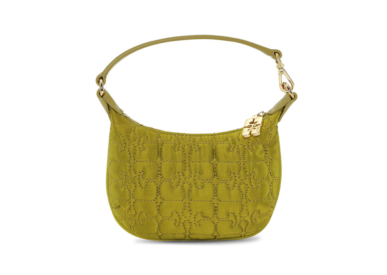 Olive Butterfly Mini Flat Satin Pouch, Recycled Polyester, in colour Olive Drab - 1 - GANNI
