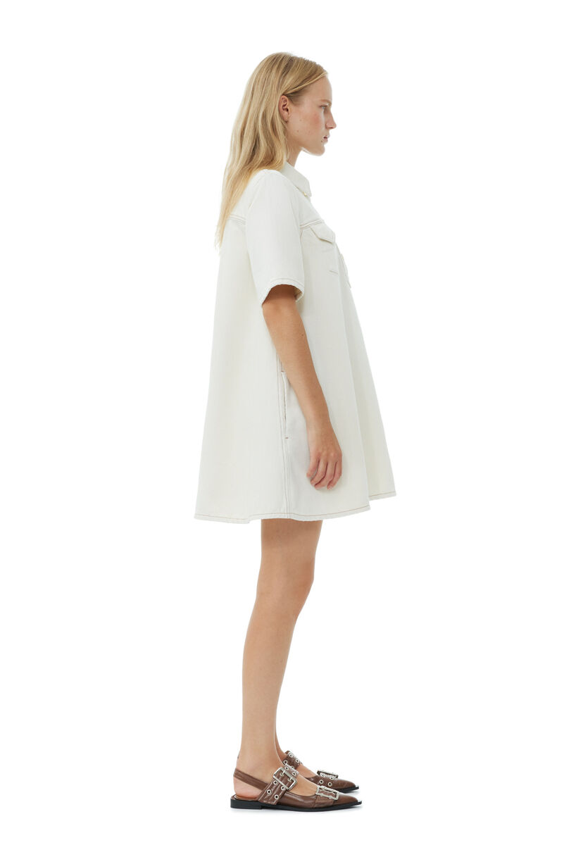 White Heavy Denim Mini-kjole, Cotton, in colour Egret - 3 - GANNI