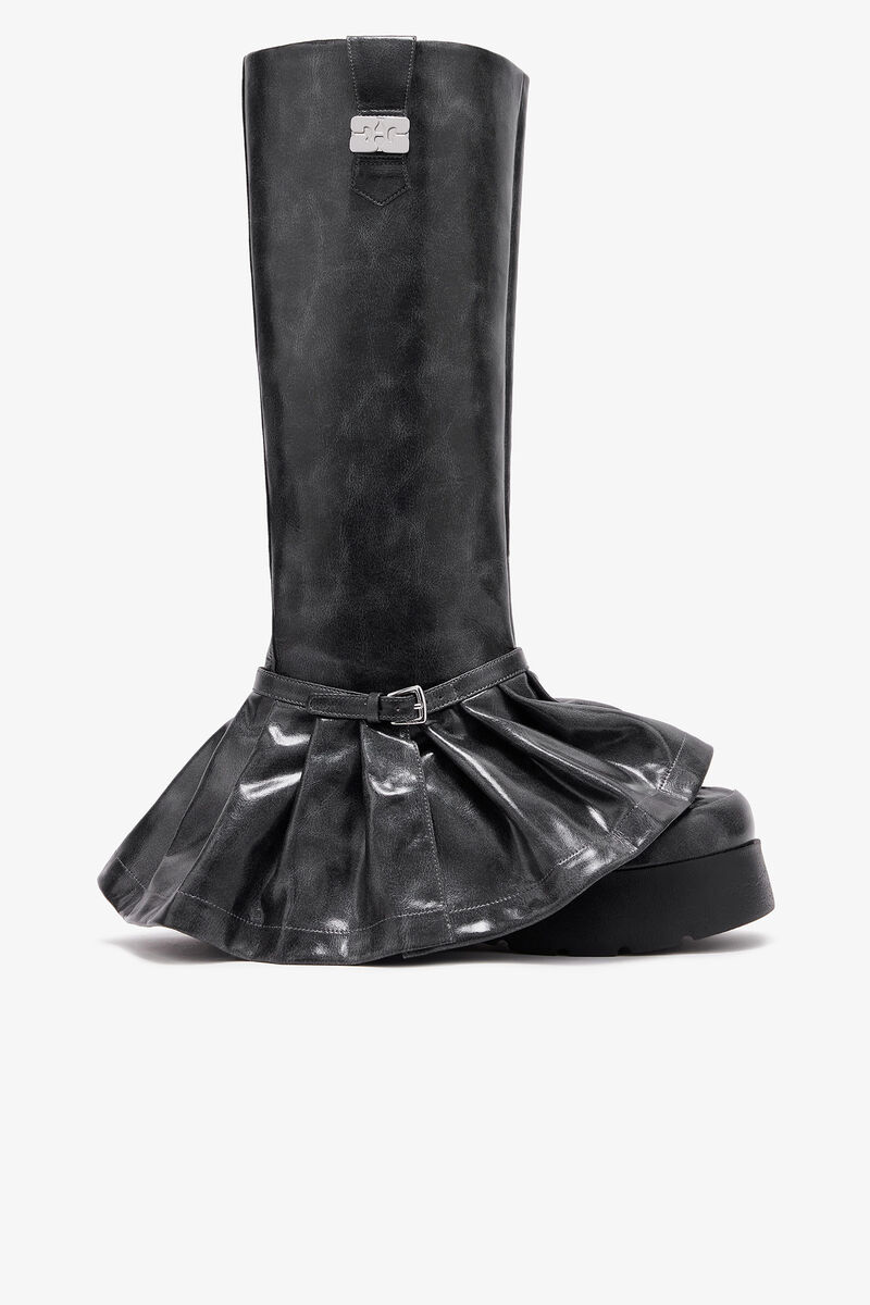 Kat High Boots in Dark Grey, Lyocell, in colour Ebony - 1 - GANNI