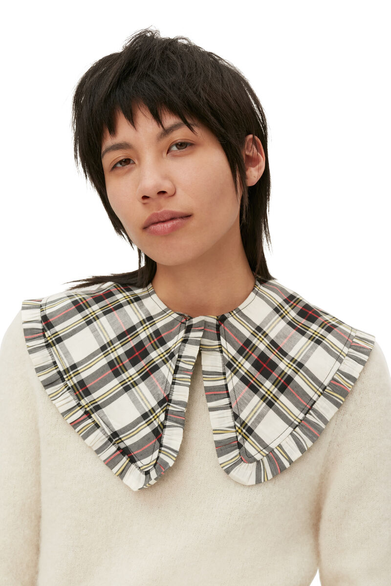 Checkered Frill Krave , Linen, in colour Check Egret - 2 - GANNI