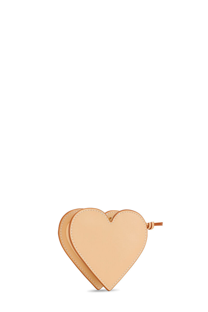 Beige Funny Heart Zipped Pung, Polyester, in colour Buttercream - 2 - GANNI