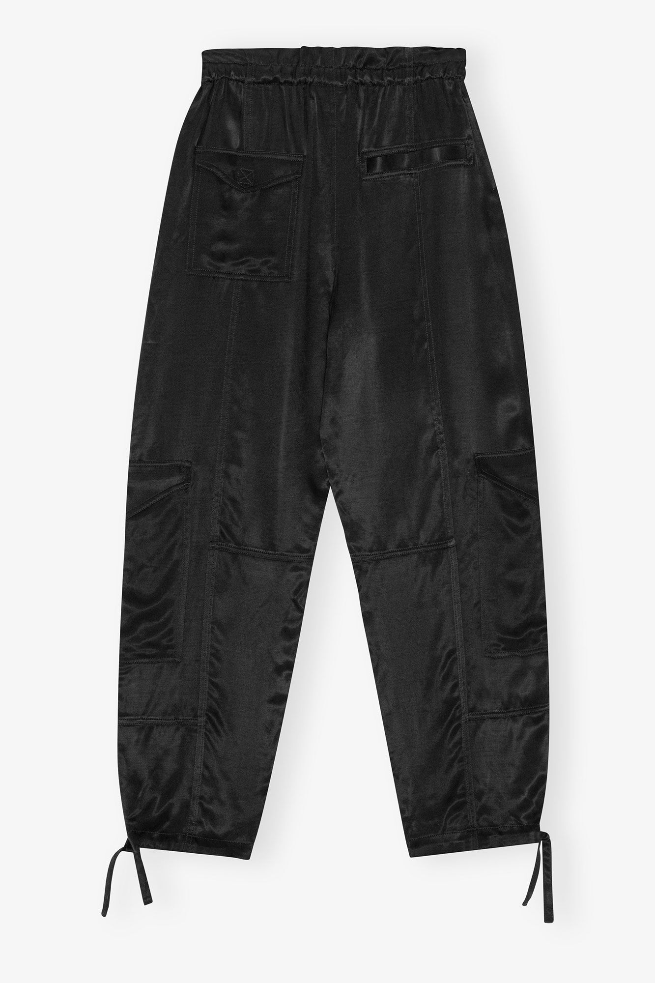 Black Washed Satin Pocket Trousers, Cupro, in colour Black - 2 - GANNI