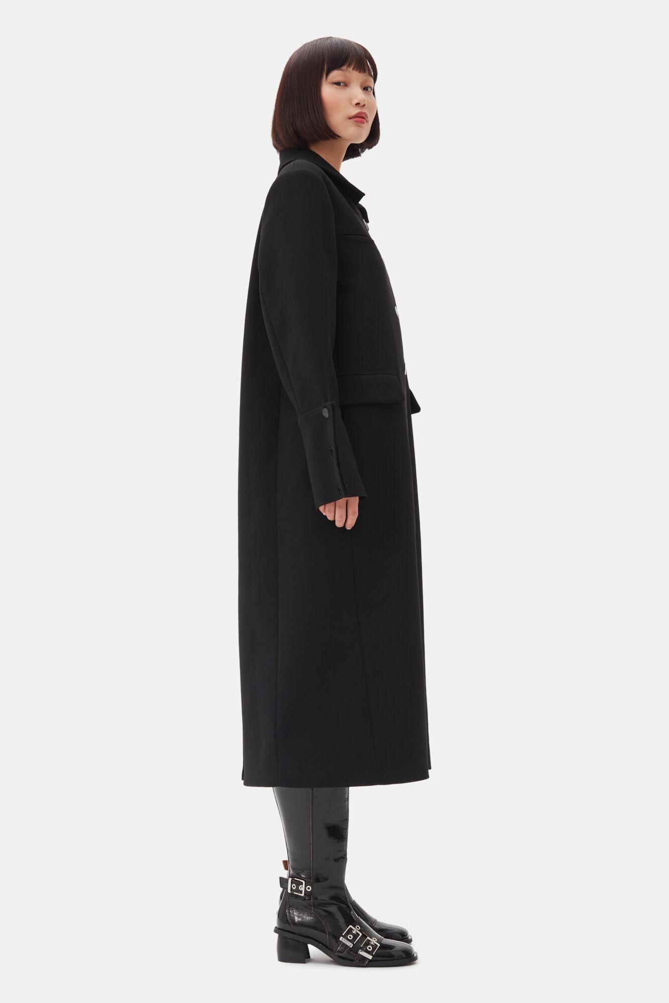 GANNI|COATS (BLACK BONDED CREPE COAT (F9606 099)) Black Bonded Crepe Coat | GANNI