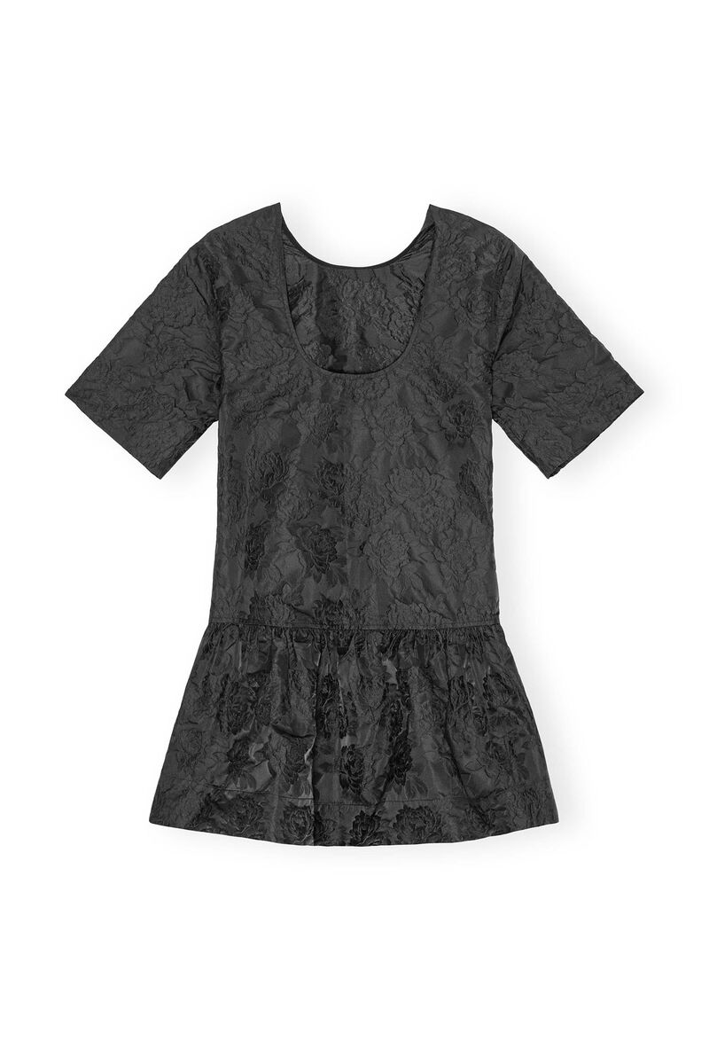 Black Botanical Jacquard Open-back Mini Dress, Polyamide, in colour Black - 2 - GANNI