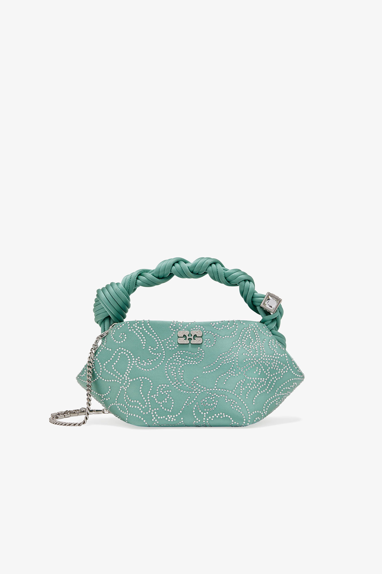 Green Rhinestone Mini GANNI Bou Bag, Recycled Polyester, in colour Brook Green - 1 - GANNI