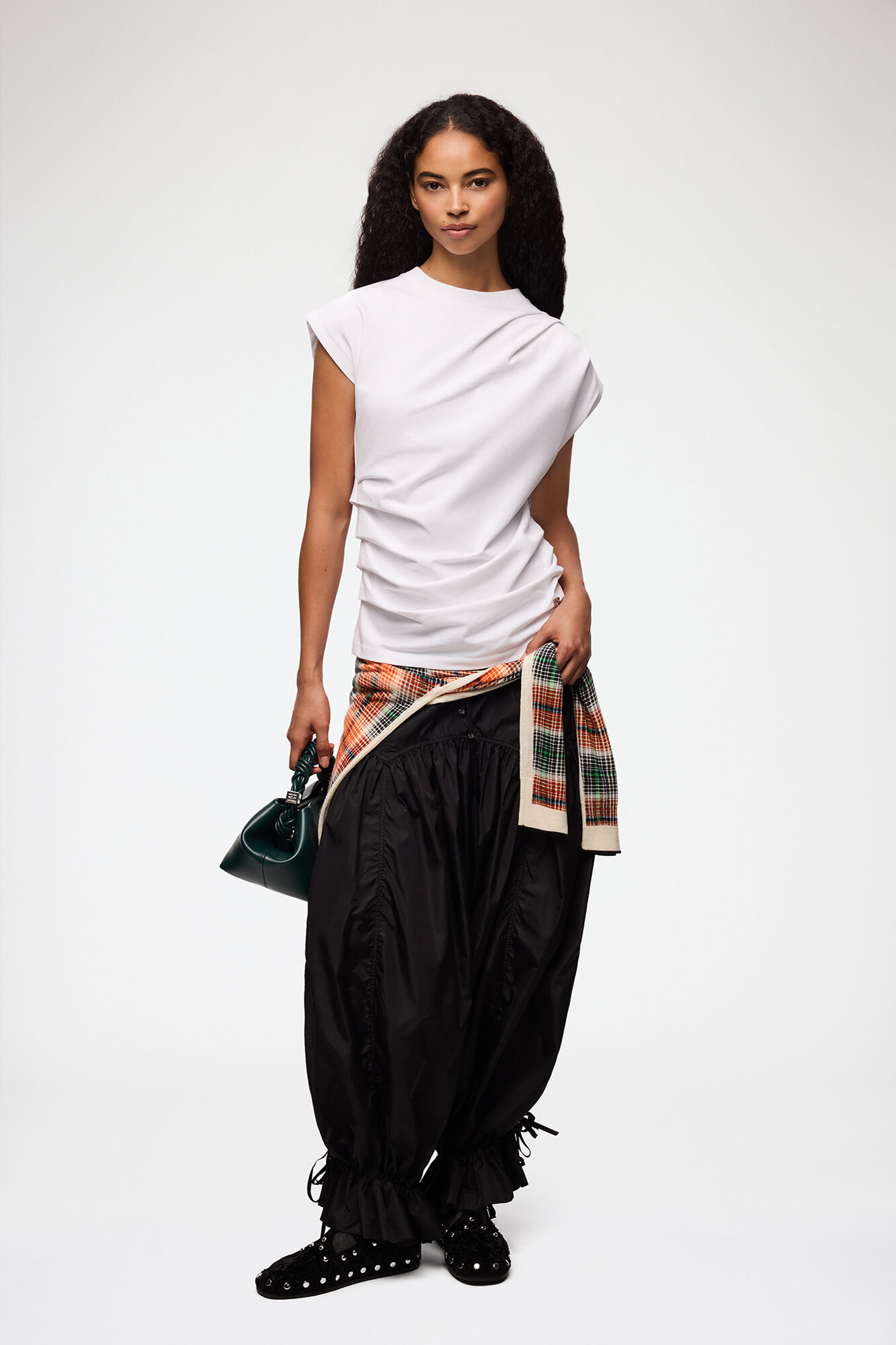 Top in Draped Jersey, Organic Cotton, in colour Bright White - 2 - GANNI