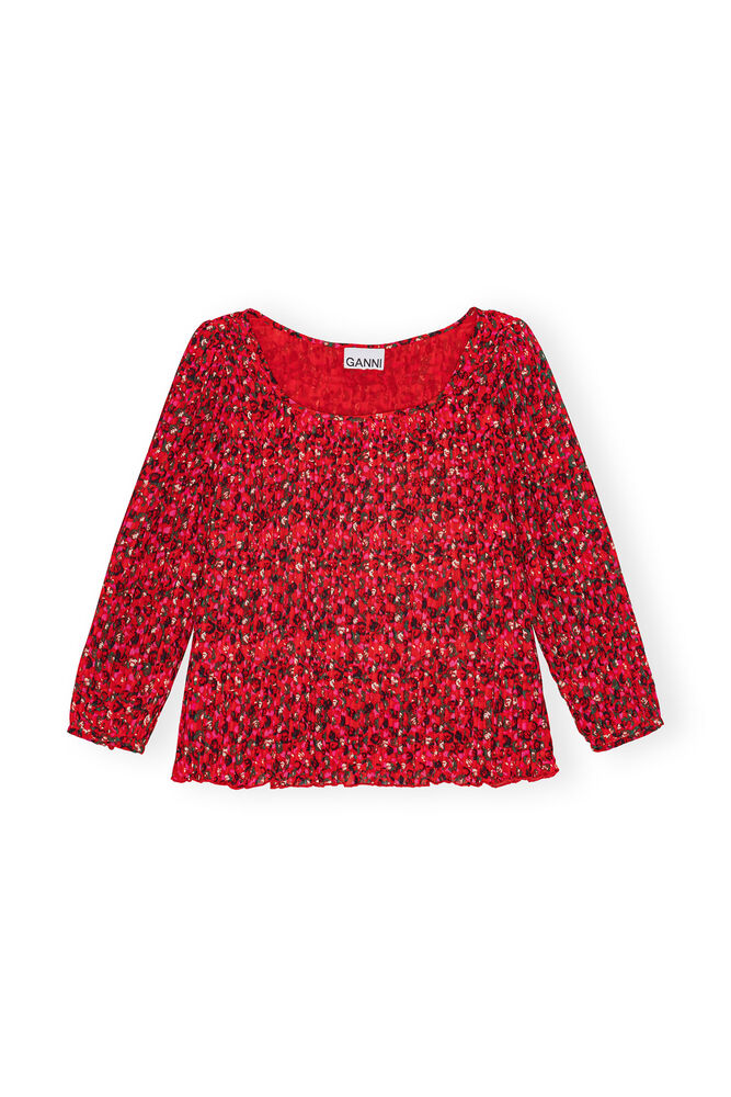 Red Pleated Georgette Blouse, Racing Red