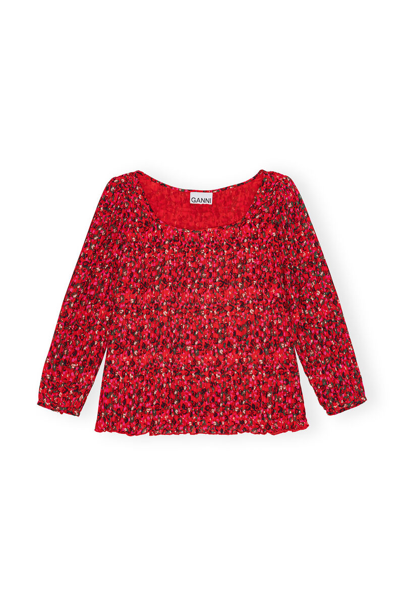 Red Pleated Georgette blus, Recycled Polyester, in colour Racing Red - 1 - GANNI