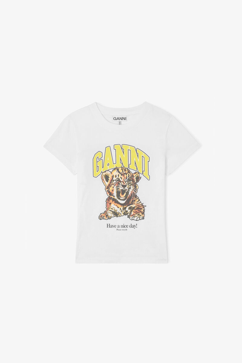タイガー ベイビーフィットTシャツ, Organic Cotton, in colour Bright White - 1 - GANNI