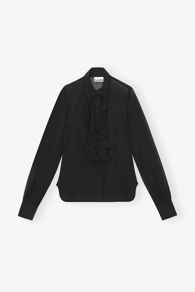 Black Chiffon Ruffle Shirt, Black