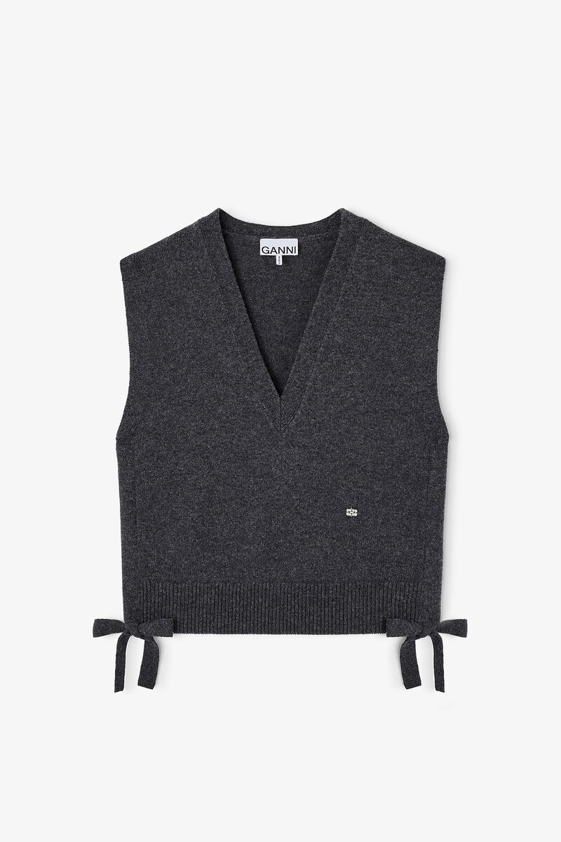 Gilet sans manches en laine classique, Wool, in colour Phantom - 1 - GANNI