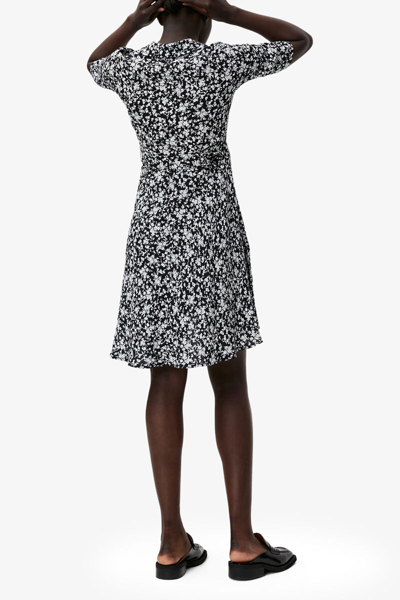 Printed Crepe Wrap Dress, Viscose, in colour Black - 2 - GANNI