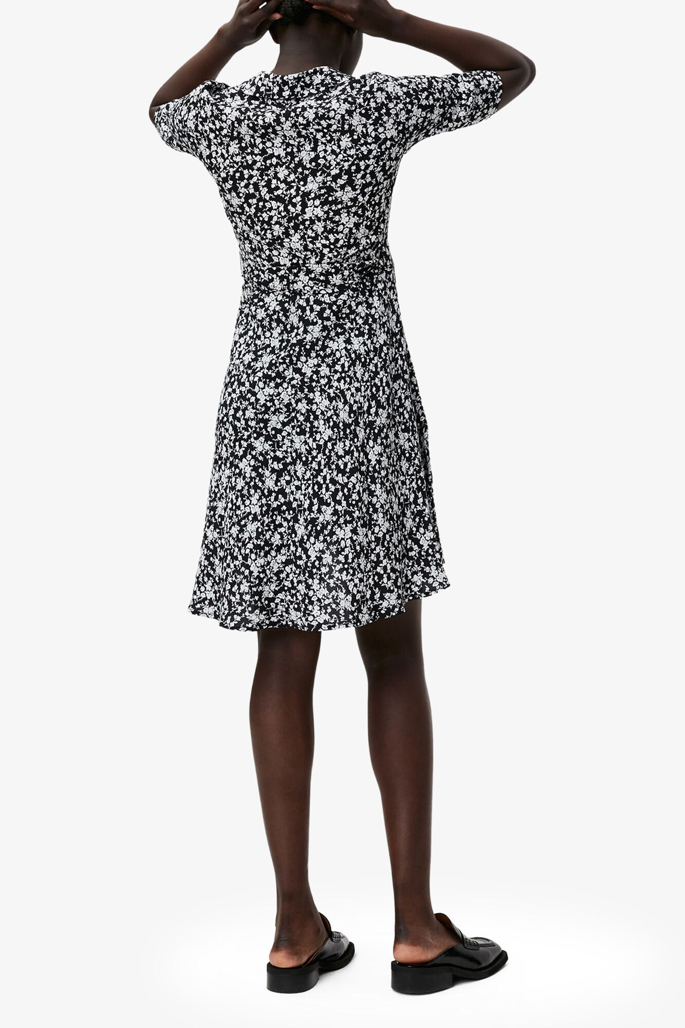 Printed Crepe Wrap Dress, Viscose, in colour Black - 2 - GANNI
