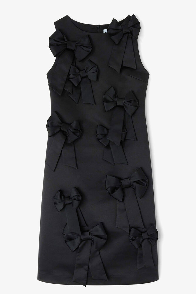 Black Satin Bow Dress, Jet Black