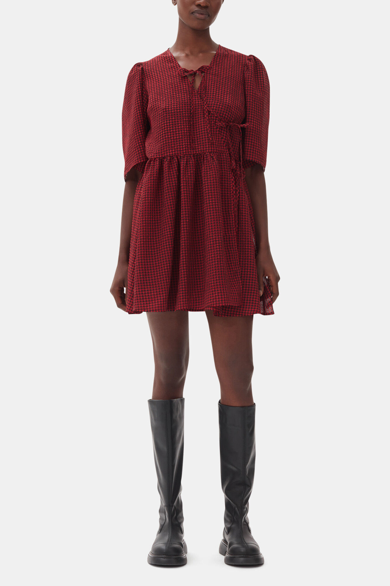 Red Sheer Tie String Wrap Dress | GANNI US