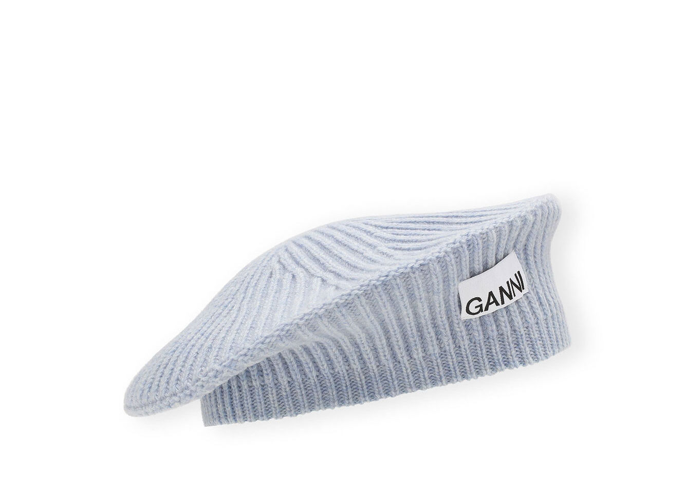 Blue Wool Rib Knit Beret, Recycled Polyamide, in colour Silver Lake Blue - 1 - GANNI