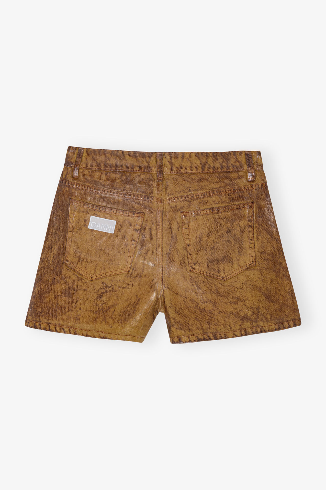Brown Foil Denim Shorts, Cotton, in colour Cognac - 2 - GANNI