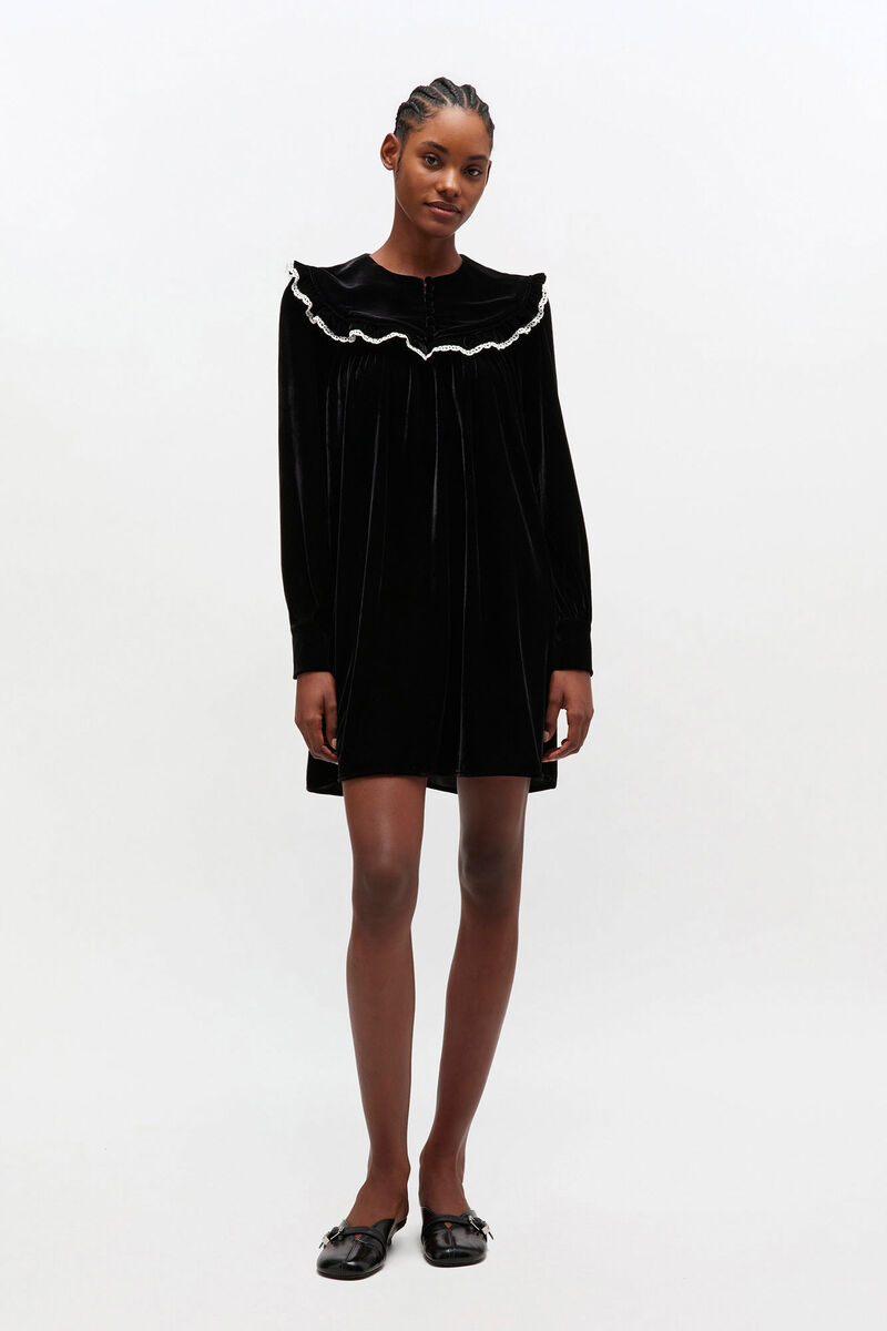 Robe en velours noire, Recycled Polyester, in colour Black - 1 - GANNI