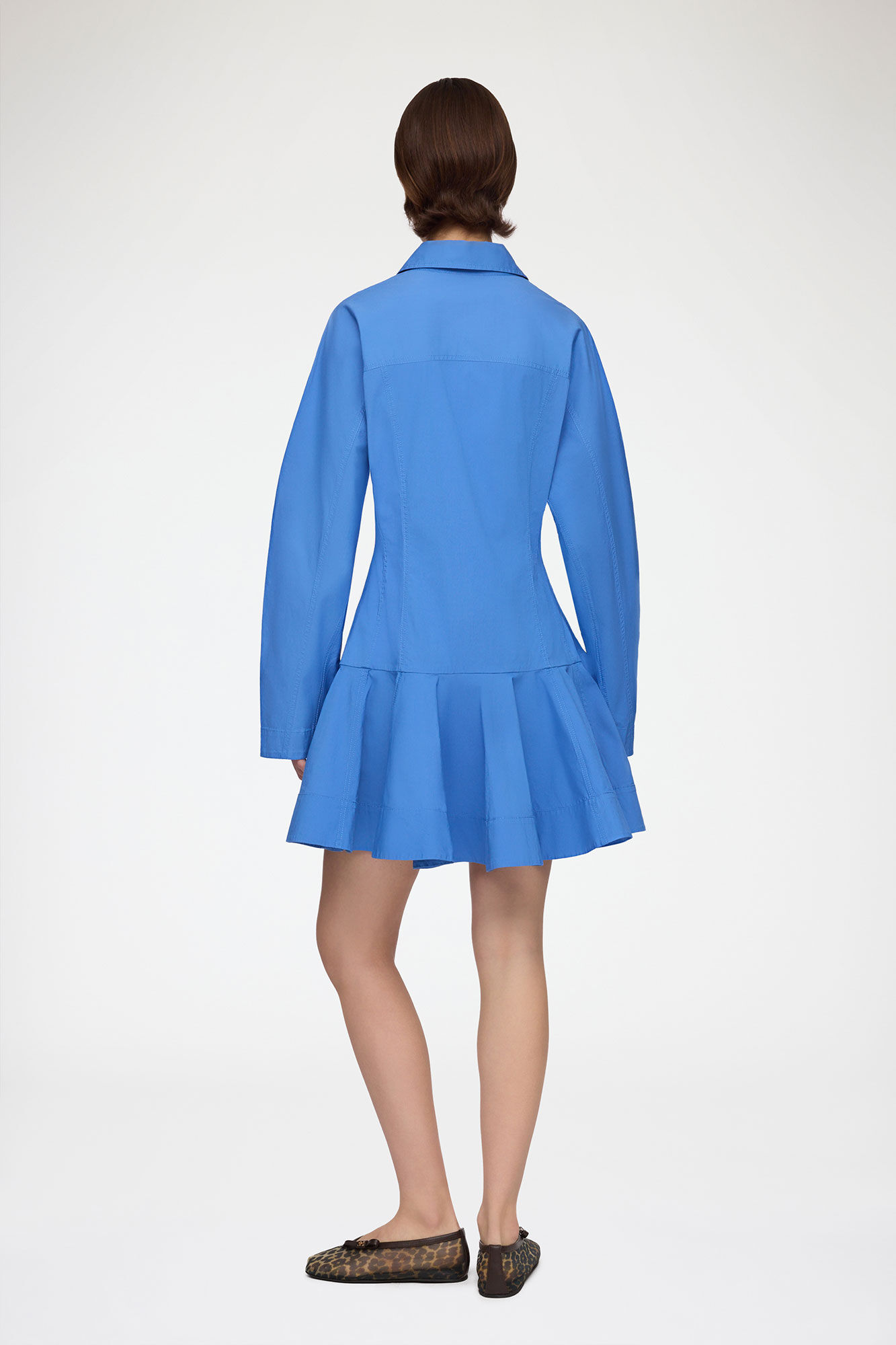 Shirt Dress in Blue Cotton, Organic Cotton, in colour Marina - 2 - GANNI