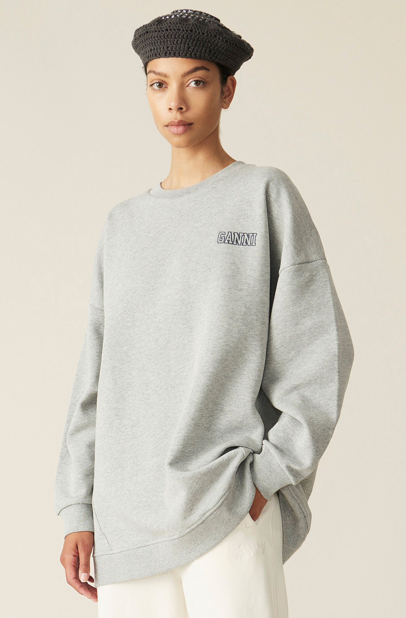 Software Isoli Oversized Sweatshirt, Cotton, in colour Paloma Melange - 1 - GANNI