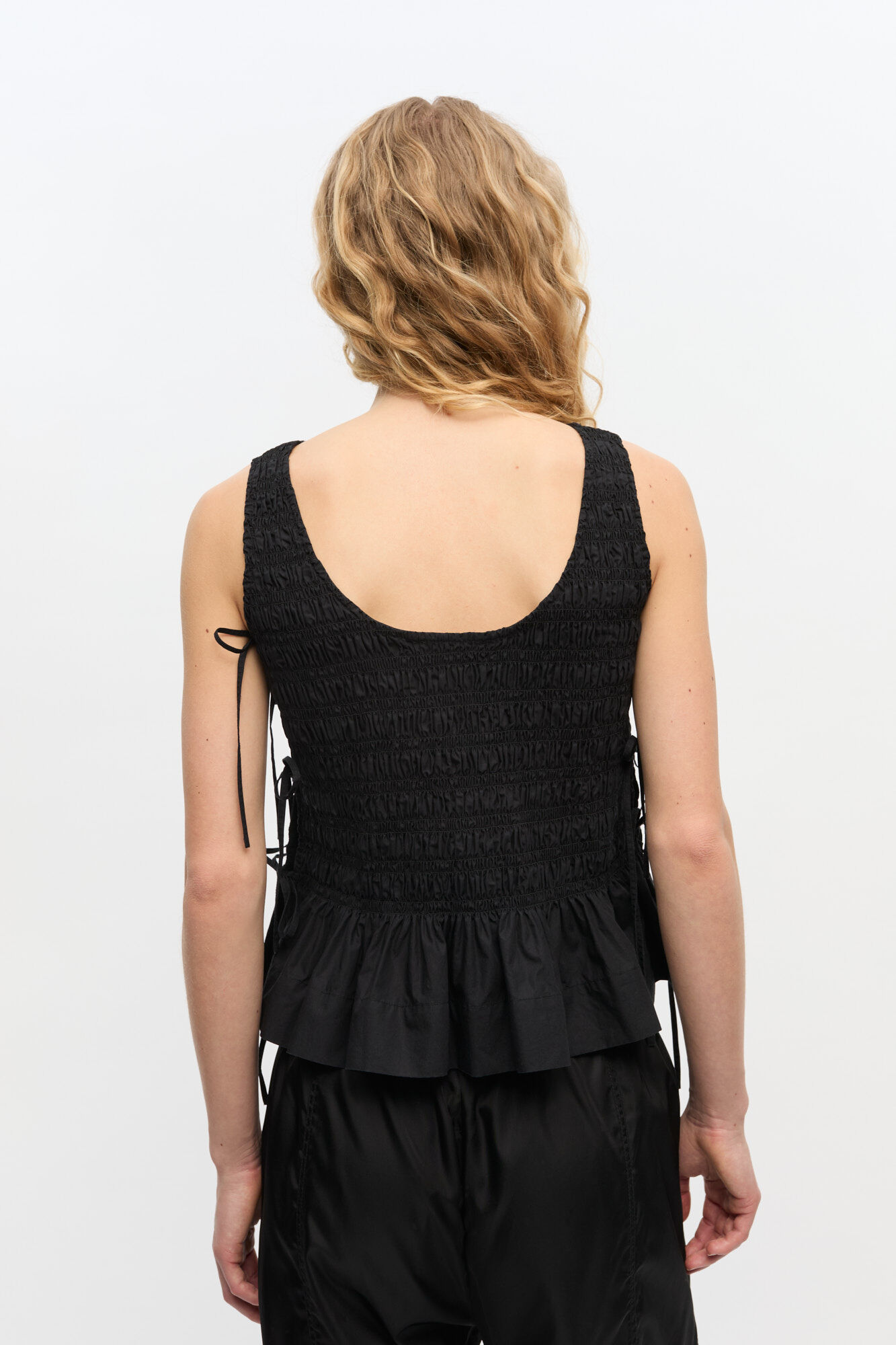 Black Cotton Smock Tie Top, Cotton, in colour Black - 4 - GANNI