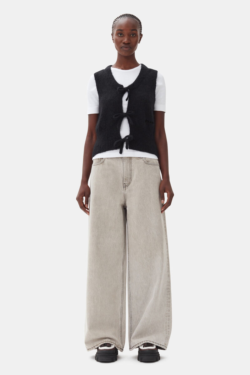 Black Tie String Vest, Mohair, in colour Black - 2 - GANNI