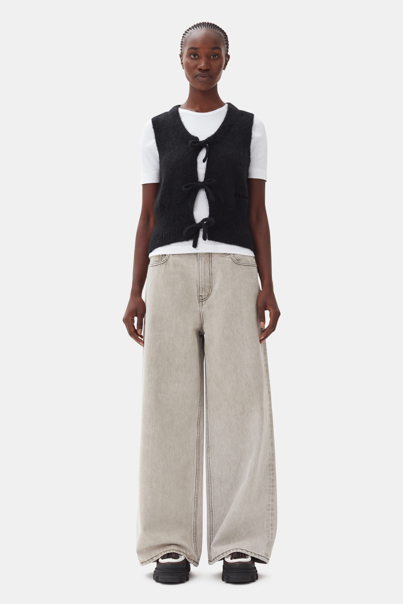 Black Tie String Vest, Mohair, in colour Black - 2 - GANNI