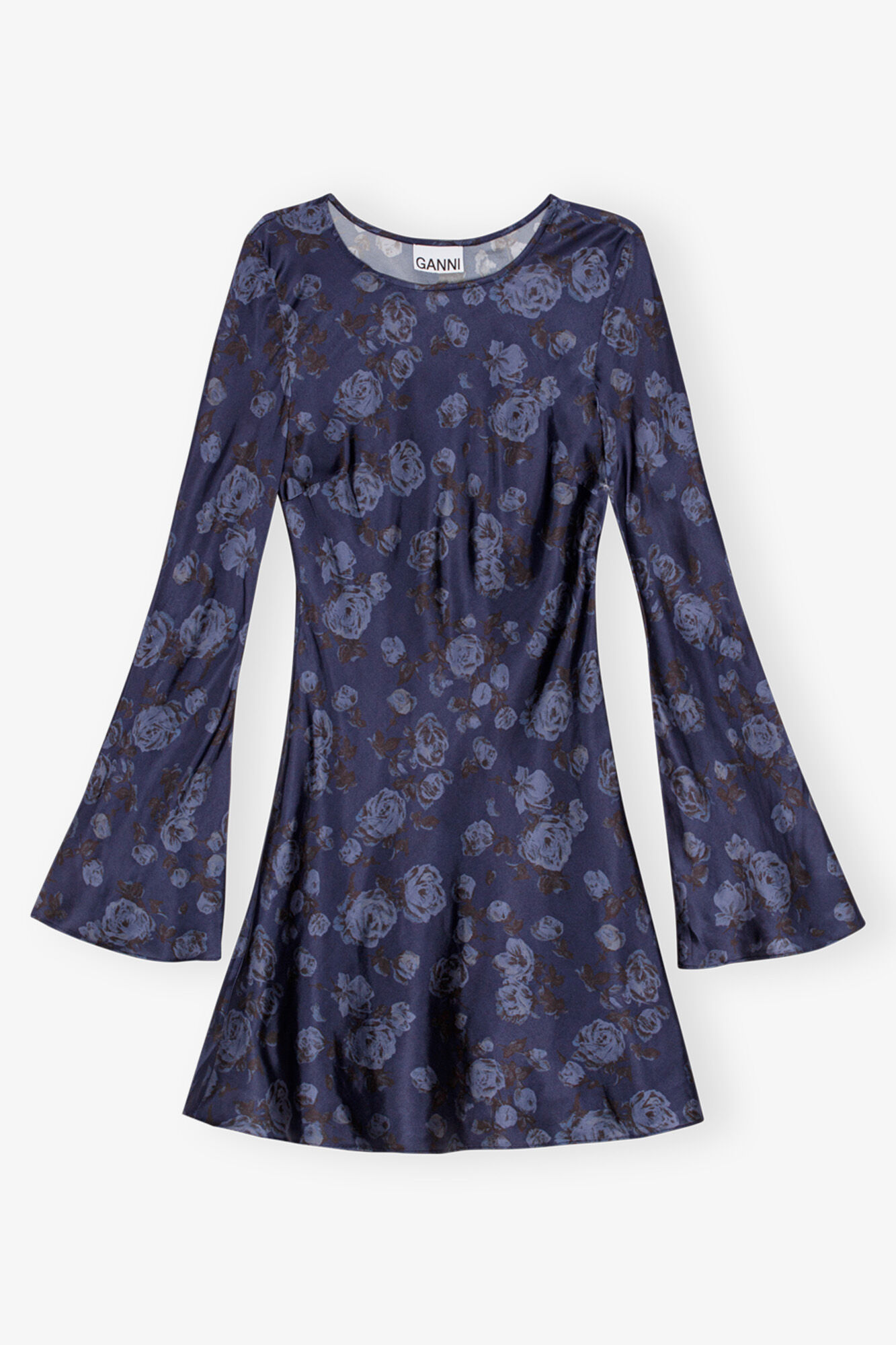 Robe Dark Blue Floral Printed Mini, Spandex, in colour Peacoat - 1 - GANNI