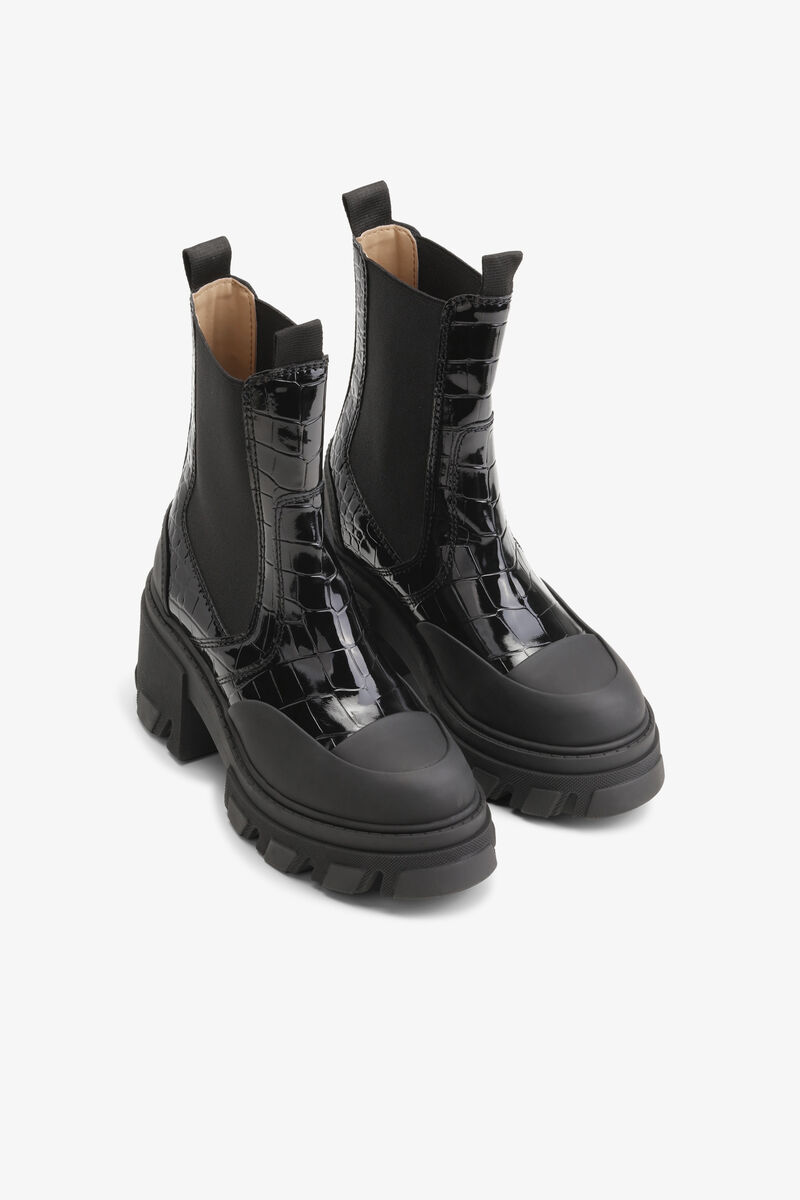 Black Patent Croco Chelsea Boots, Polyester, in colour Black - 2 - GANNI
