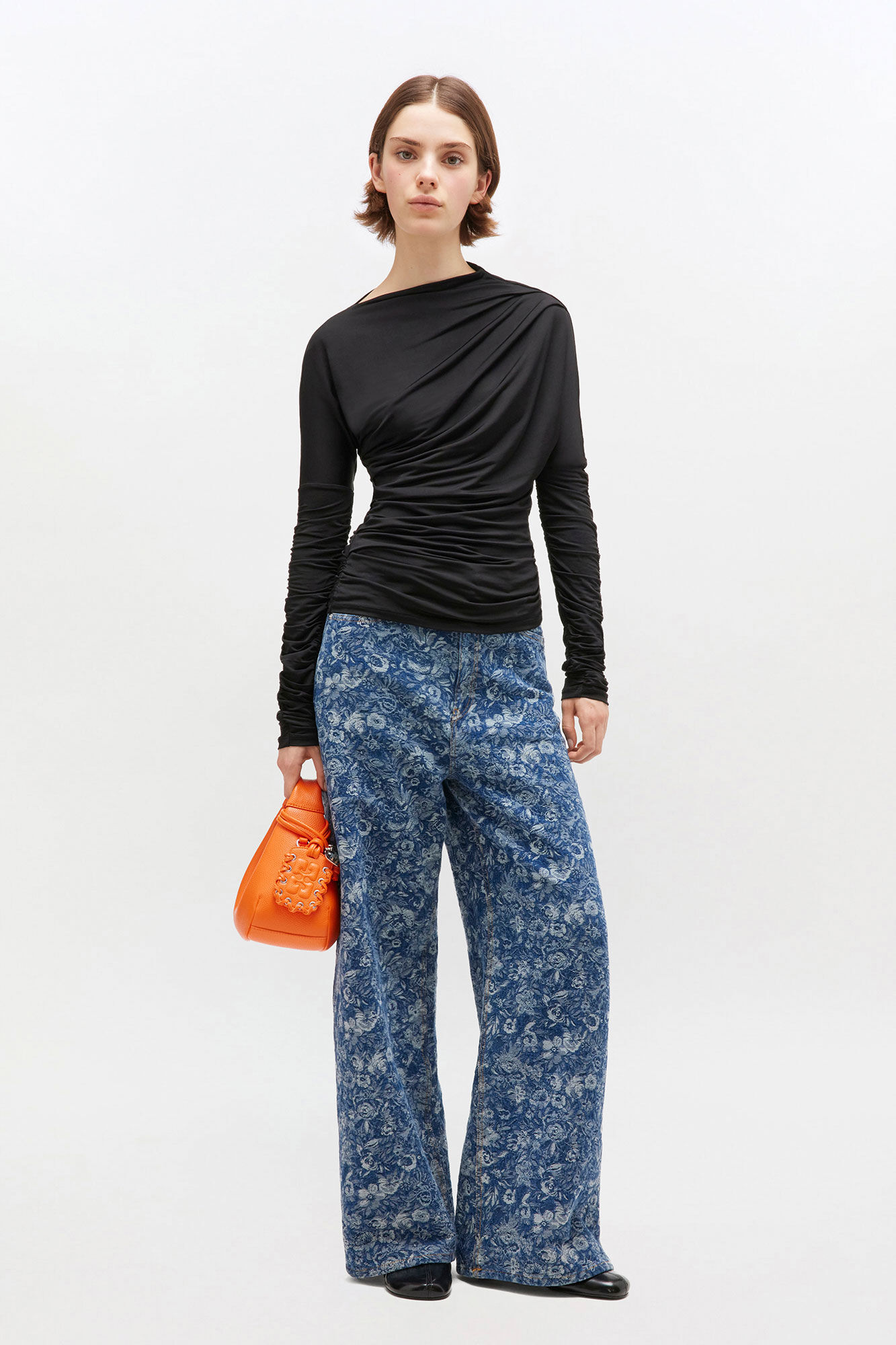 Black Ruched Top, Elastane, in colour Black - 2 - GANNI
